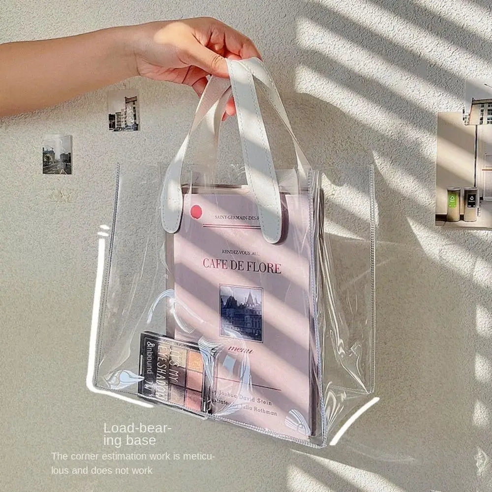 Large Capacity PVC Clear Tote Bag Transparent Handle Shopping Bags