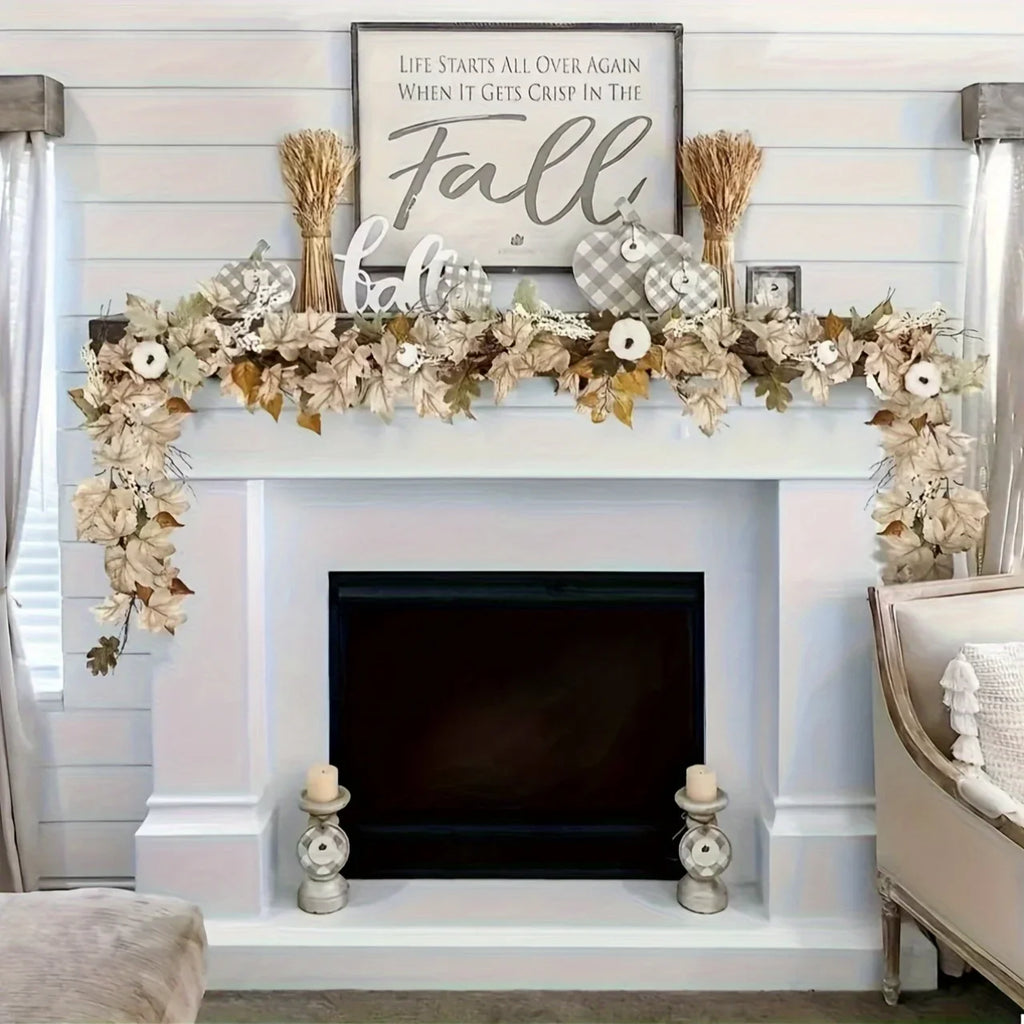 Autumn Maple Leaf & Pumpkin Wreath Set of 2 – Fall Décor