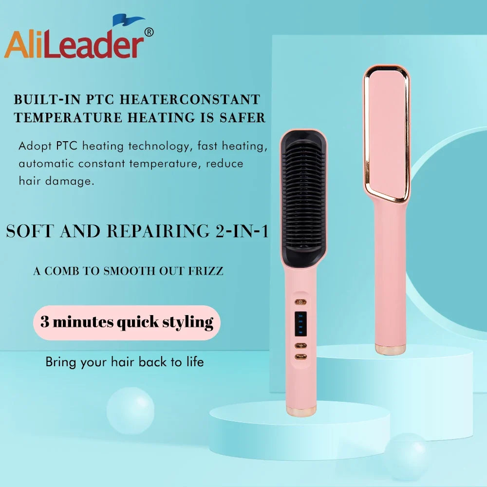 AliLeader 2-in-1 Hair Straightener Brush | Anti-Frizz, Fast Heat