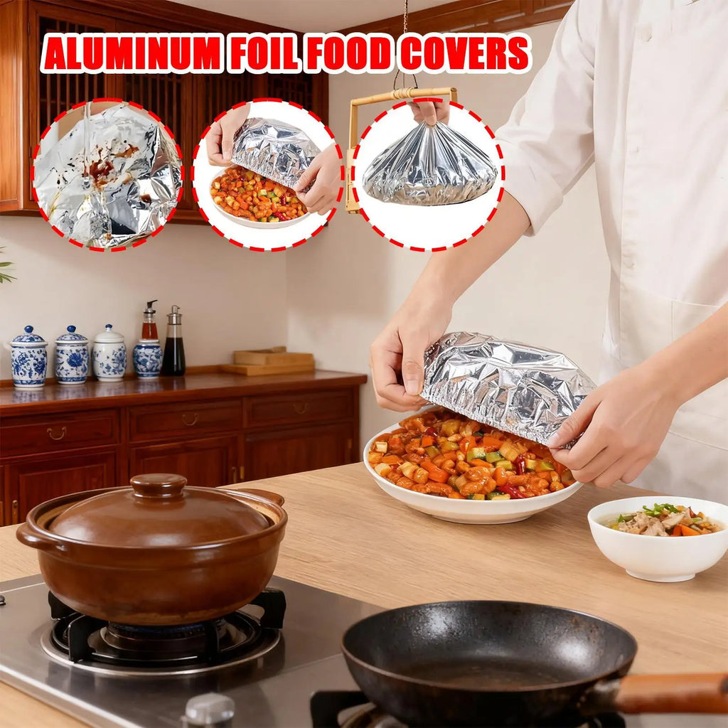 10-Pack Aluminum Foil Food Covers – Reusable Stretch Plate Lids
