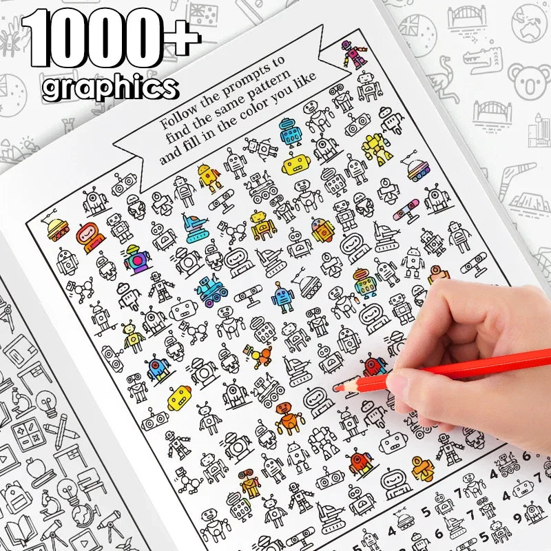 32 Pages Interactive Coloring Search Book Children Look Find 1000+
