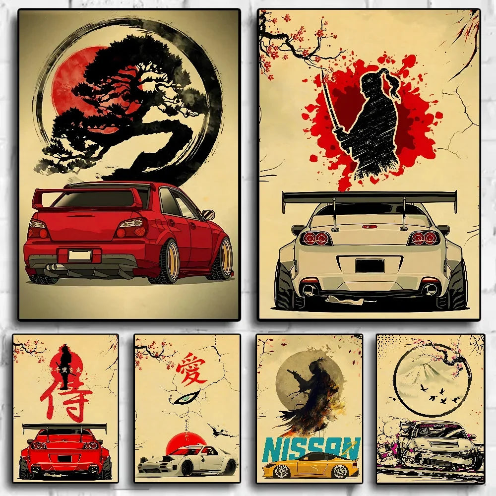 Japanese Cars Samurai Poster | HD Waterproof PVC Wall Art