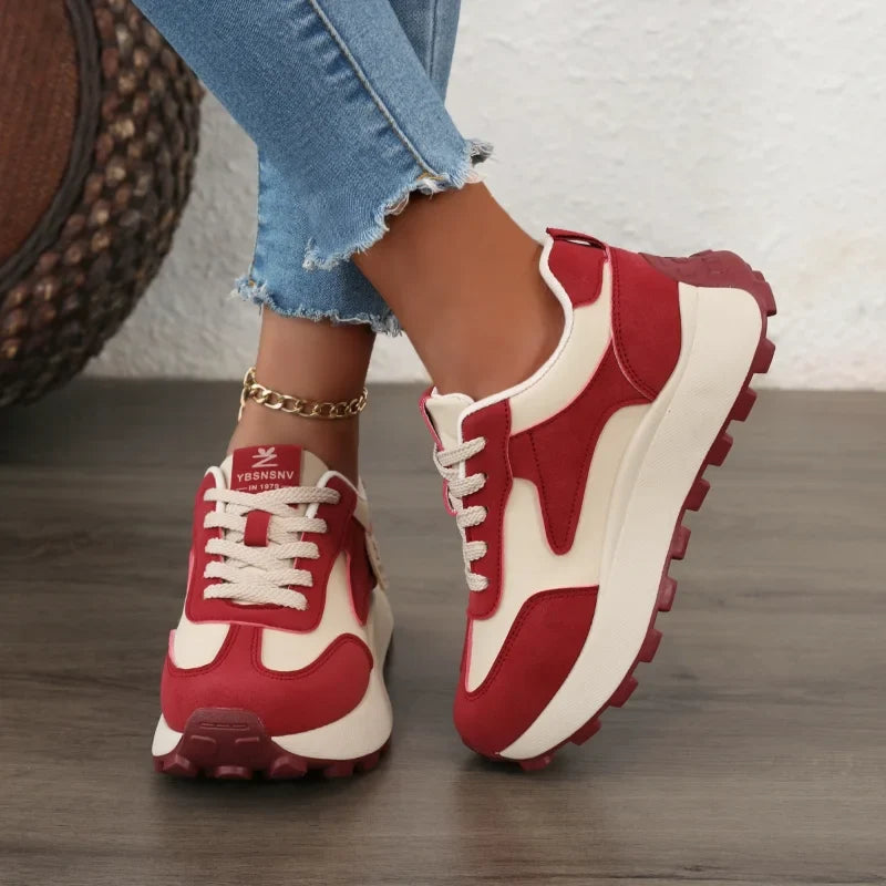 Women's Chunky Sneakers – Lace-Up PU Leather Fashion Shoes