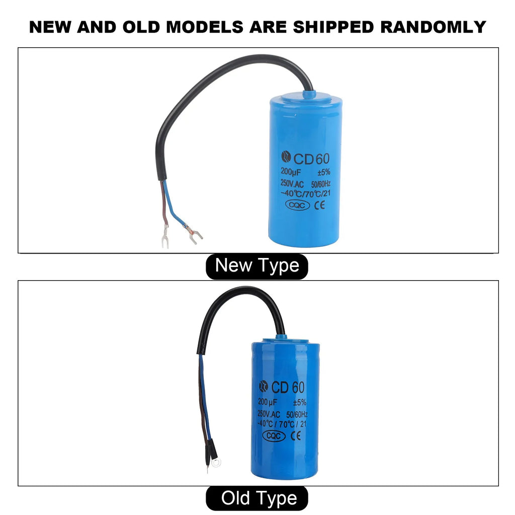 CD60 Capacitor Run Wire AC 200uF 50 60Hz Motor Air Compressor