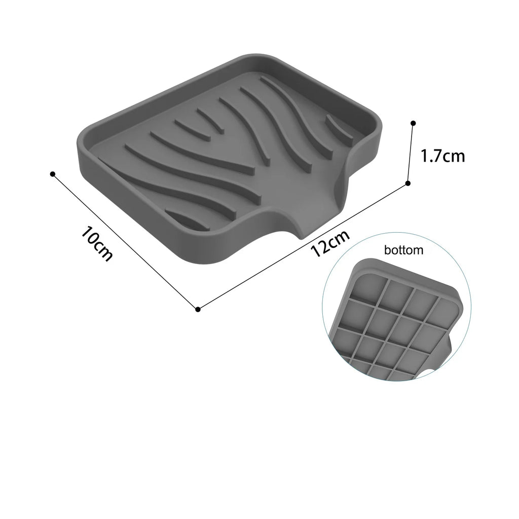 1-Pack Silicone Drain Soap Box Kitchen Bathroom Anti-slip Sink Tray