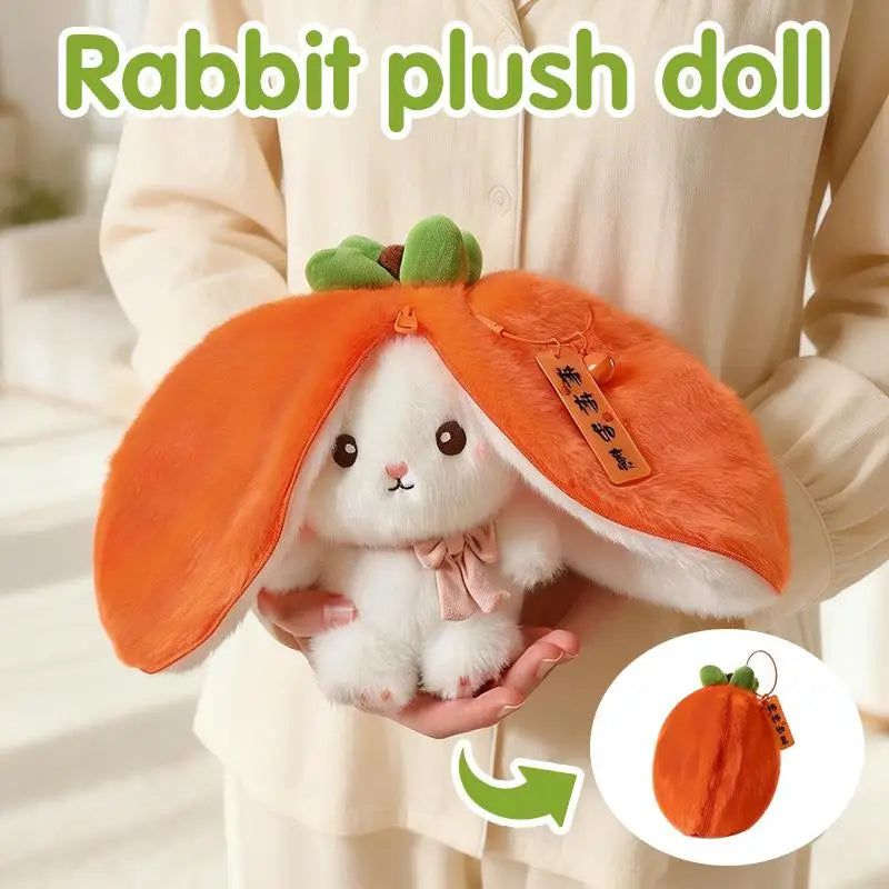 Cute 2 1 Transformable Fruit Rabbit Plush Keychain Soft Fluffy Bunny