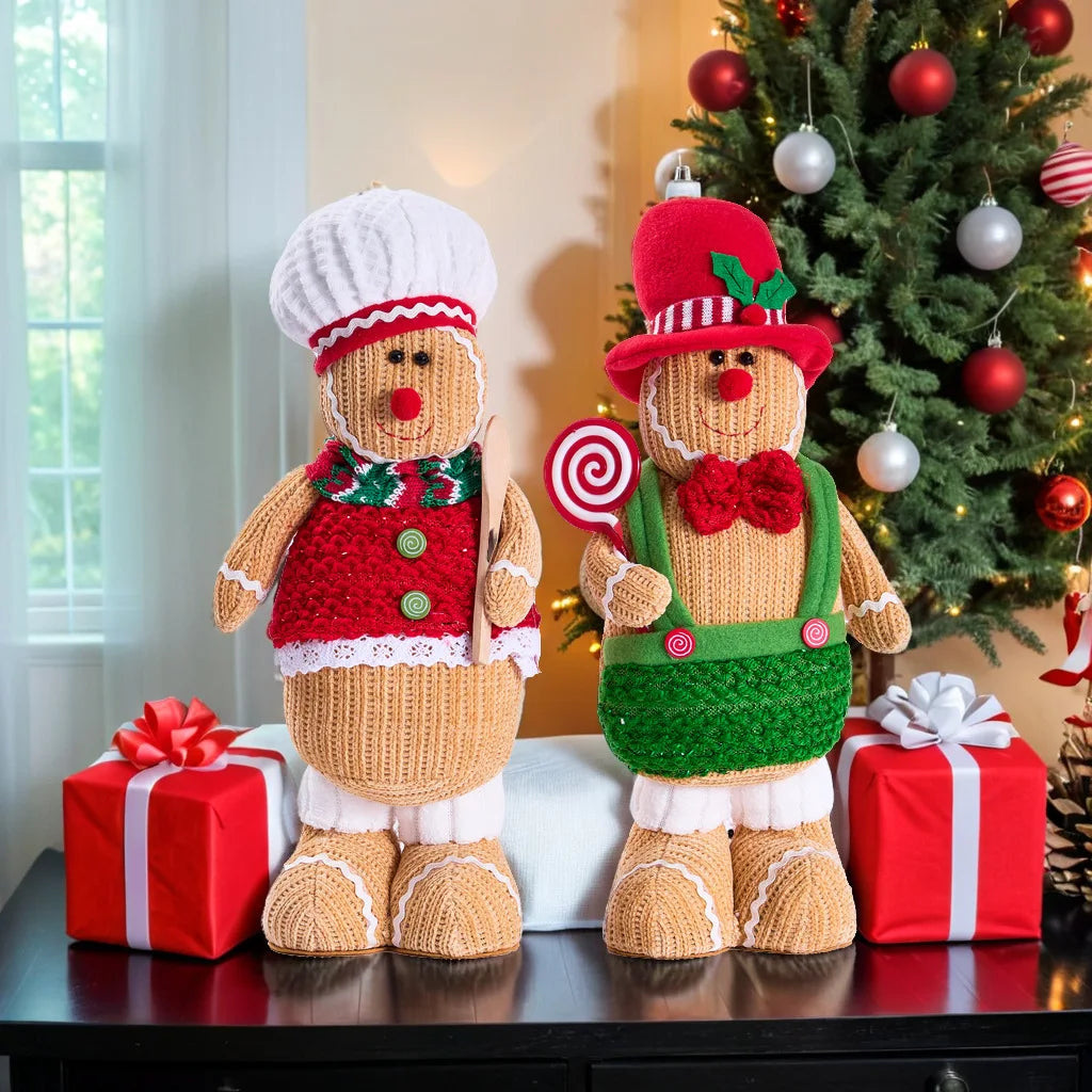 Christmas Gingerbread Man Standing Figure Couple Chef Hat Dwarf Doll