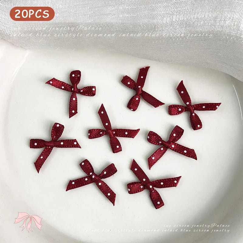 20Pcs Fabric Bow Nail Art Charms – Wave Dot DIY Decor