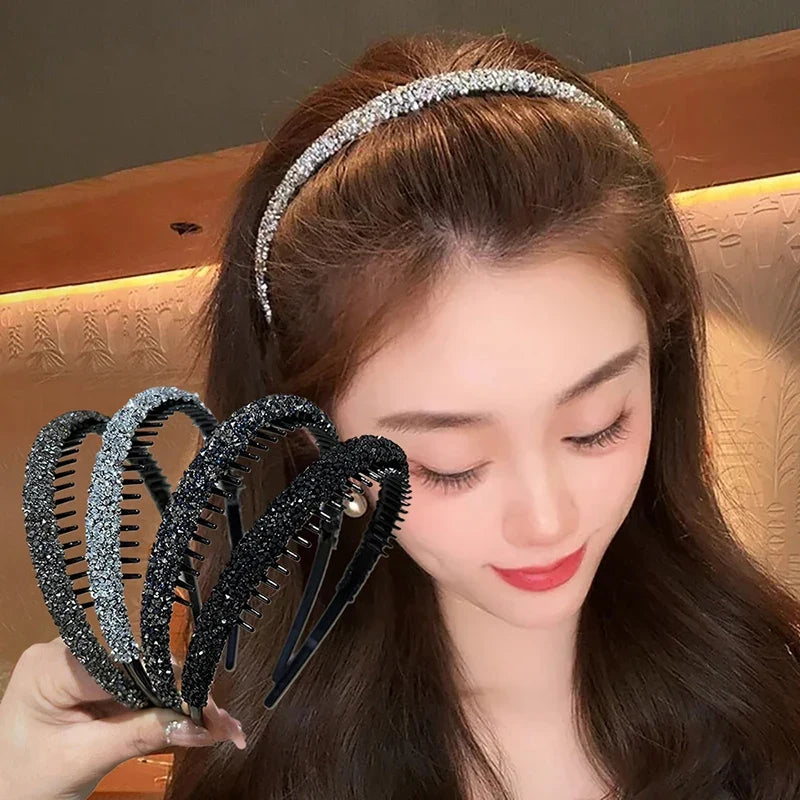 Rhinestone Non-Slip Toothed Headband – Shiny Hair Hoop