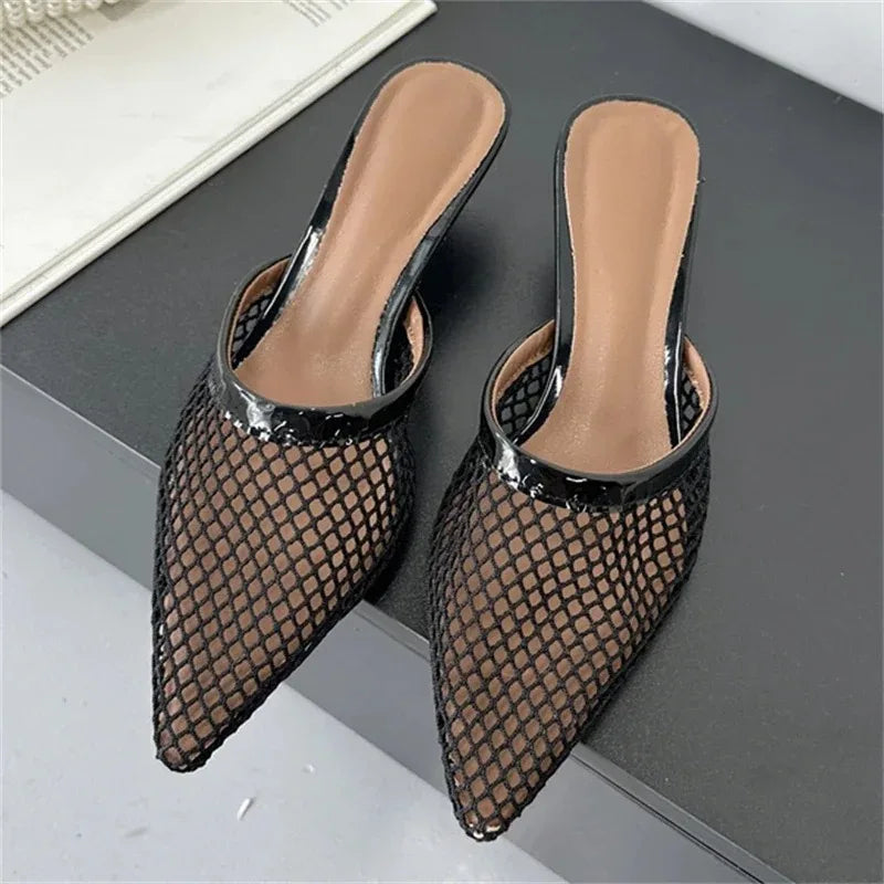 Women's Mesh Mule Sandals – Pointed Toe Low Heel Slingback