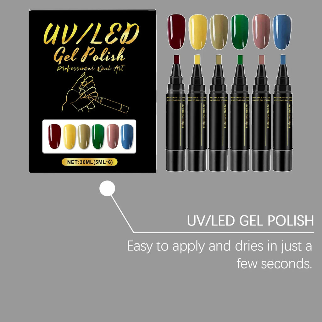 6-Color DIY Nail Art Polish Pen Set – Quick Dry & Long Wear