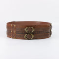 Viking Embossed Wide Waist Sash Medieval Double Buckle Leather