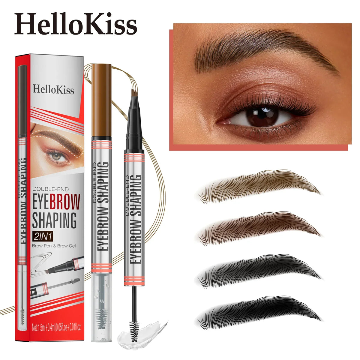 Hello Kiss 4-Prong Eyebrow Pencil – Waterproof, Long-Lasting