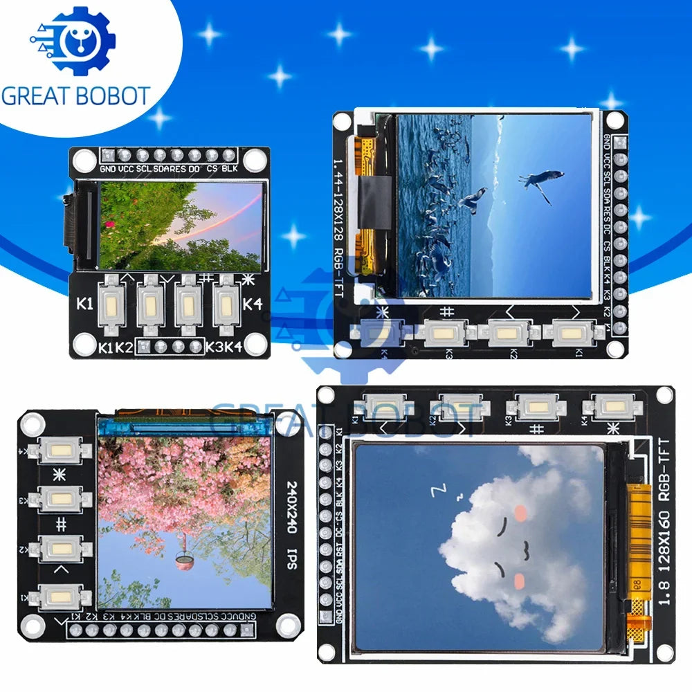 TFT Color LCD Module SPI 0.96–1.8" ST7735 ST7789 | 4-Key