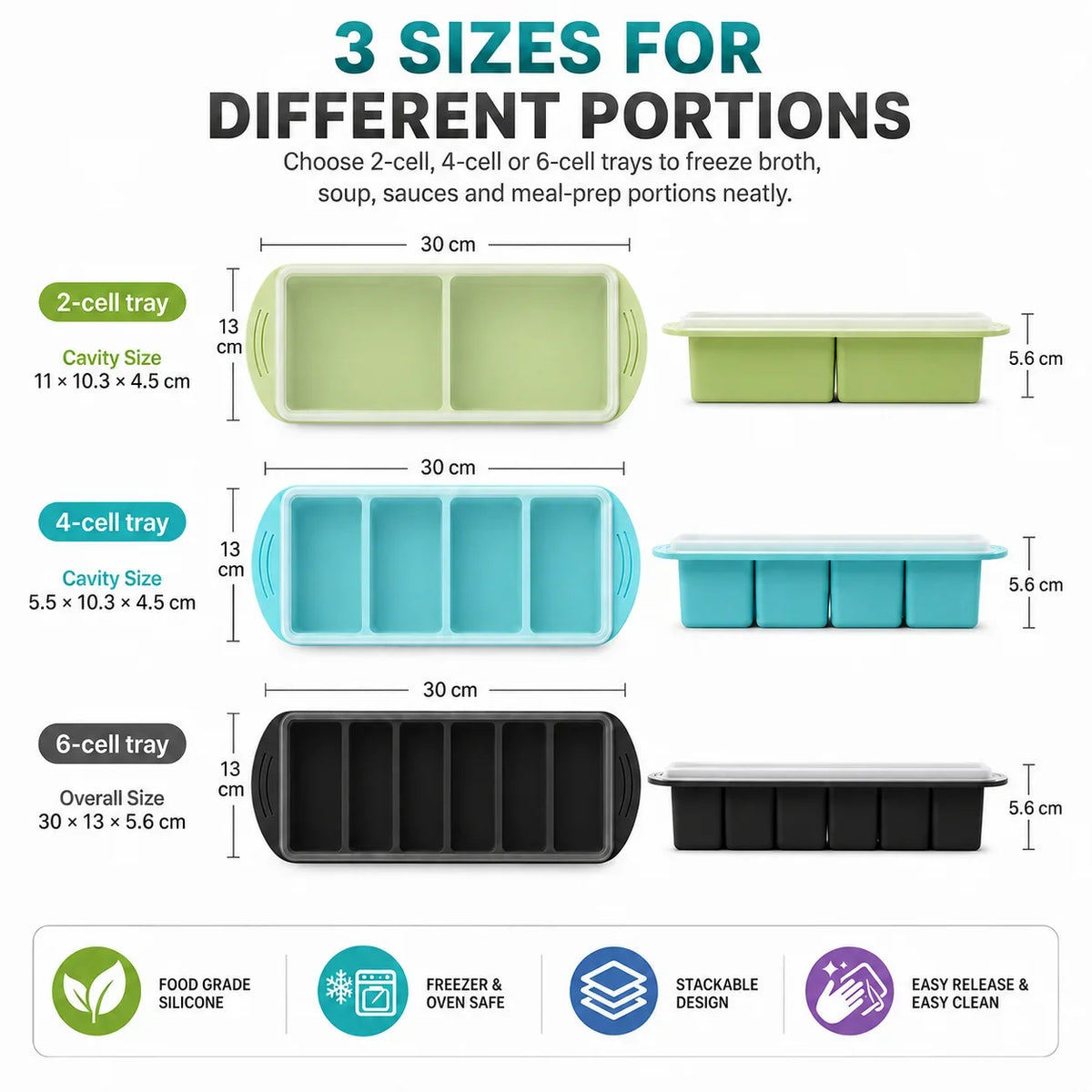 3-Pack Silicone Freezer Trays with Lids – 1 Cup Soup Molds