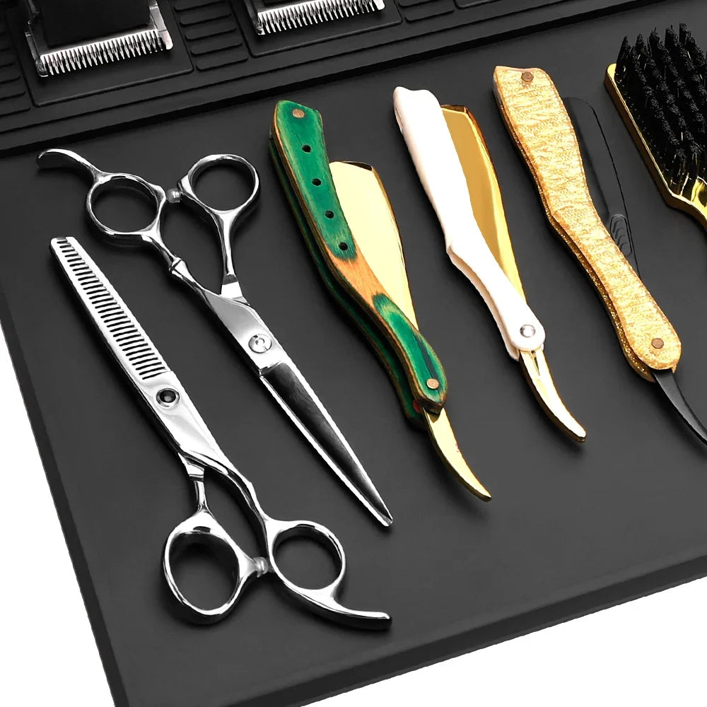 Magnetic Barber Tool Storage Mat – 3/6 Grid Rubber Tray