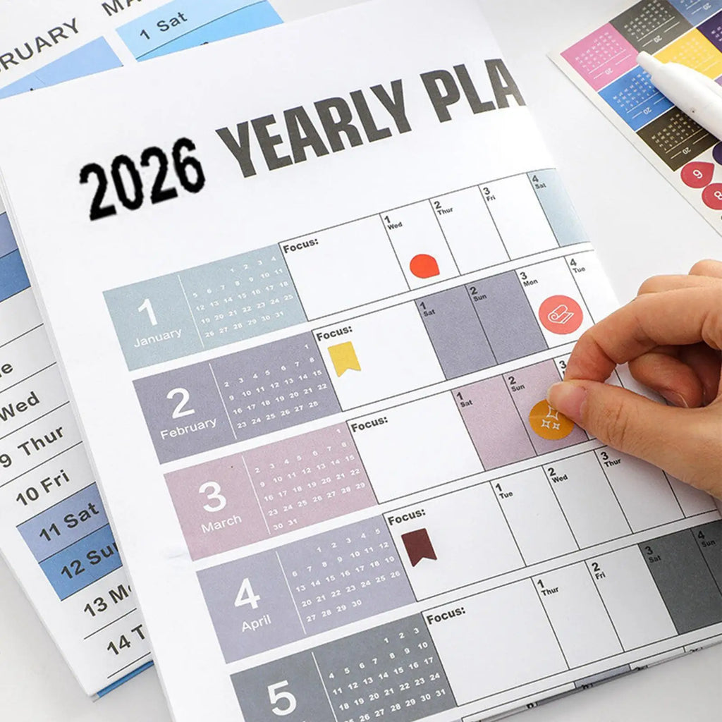 2026 Yearly Wall Calendar Poster with Stickers | Large Planner