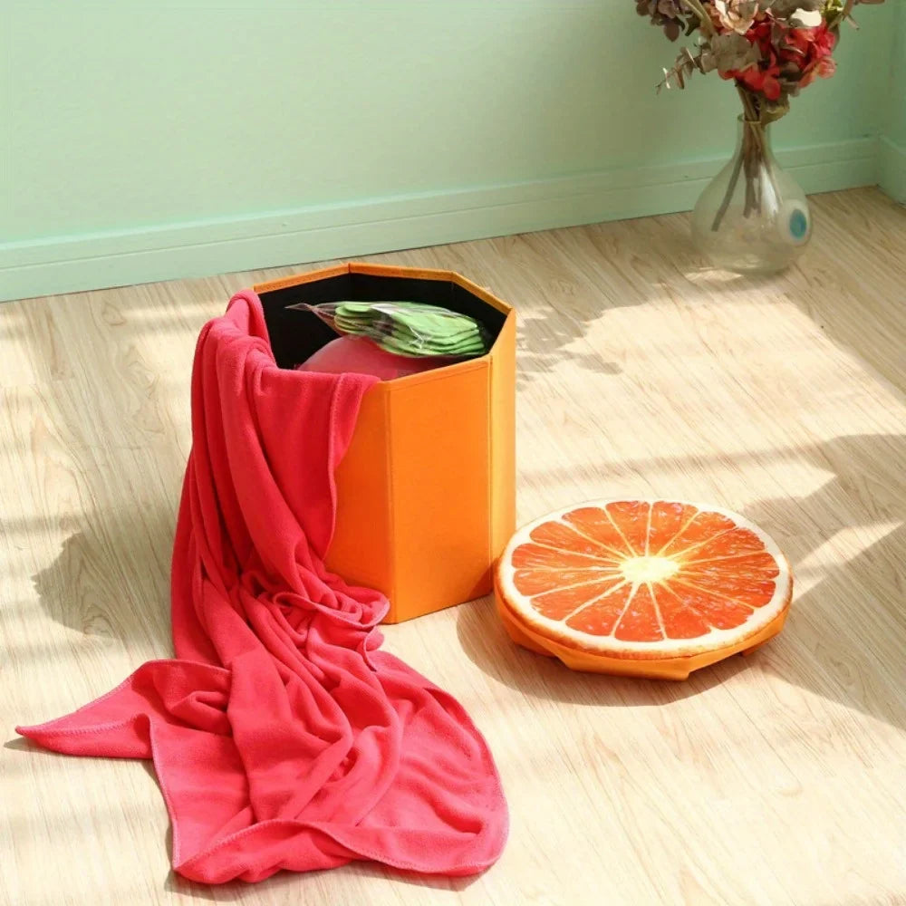 Foldable Storage Stool Ottoman | Cute Fruit Stump Organizer