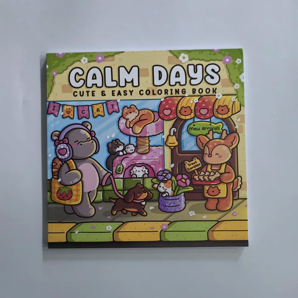 Calm Days Stress Relief Coloring Book Cute Animal Drawing Perfect