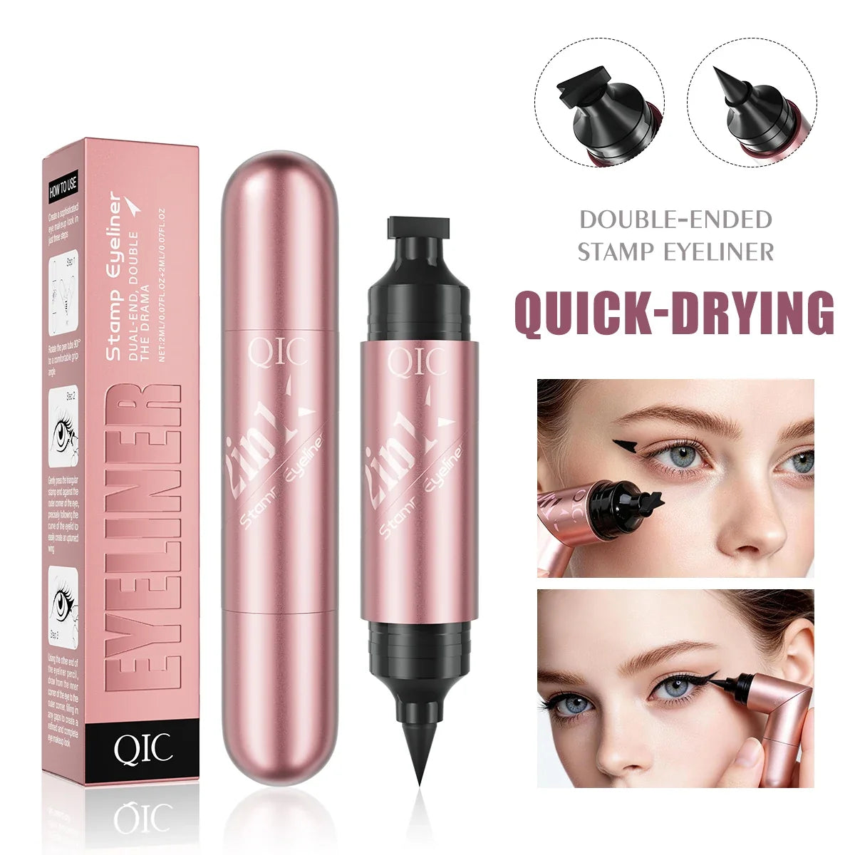 QIC 2-in-1 Stamp Eyeliner – Waterproof Quick-Dry Liquid Liner