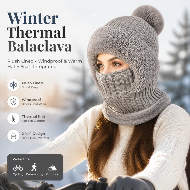 Thermal Fleece Knit Beanie Ear Covers All-in-one Windproof Hood Neck