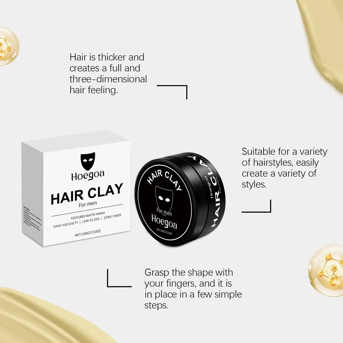HOEGOA Men's Hair Clay – Strong Hold Matte Finish Styling Mud