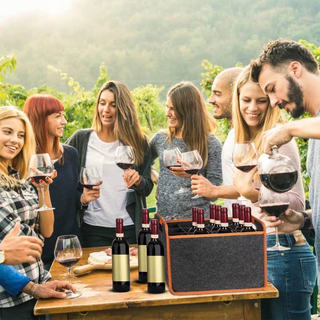 12-Bottle Felt Wine Carrier Bag with Dividers & Handle