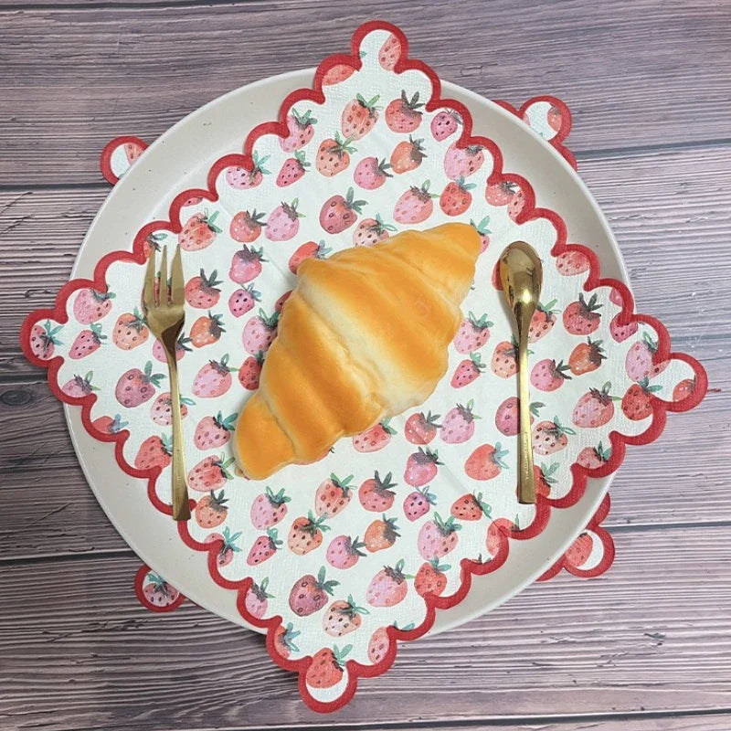 Strawberry Red Paper Napkins – Scalloped Edge 25x25cm Party