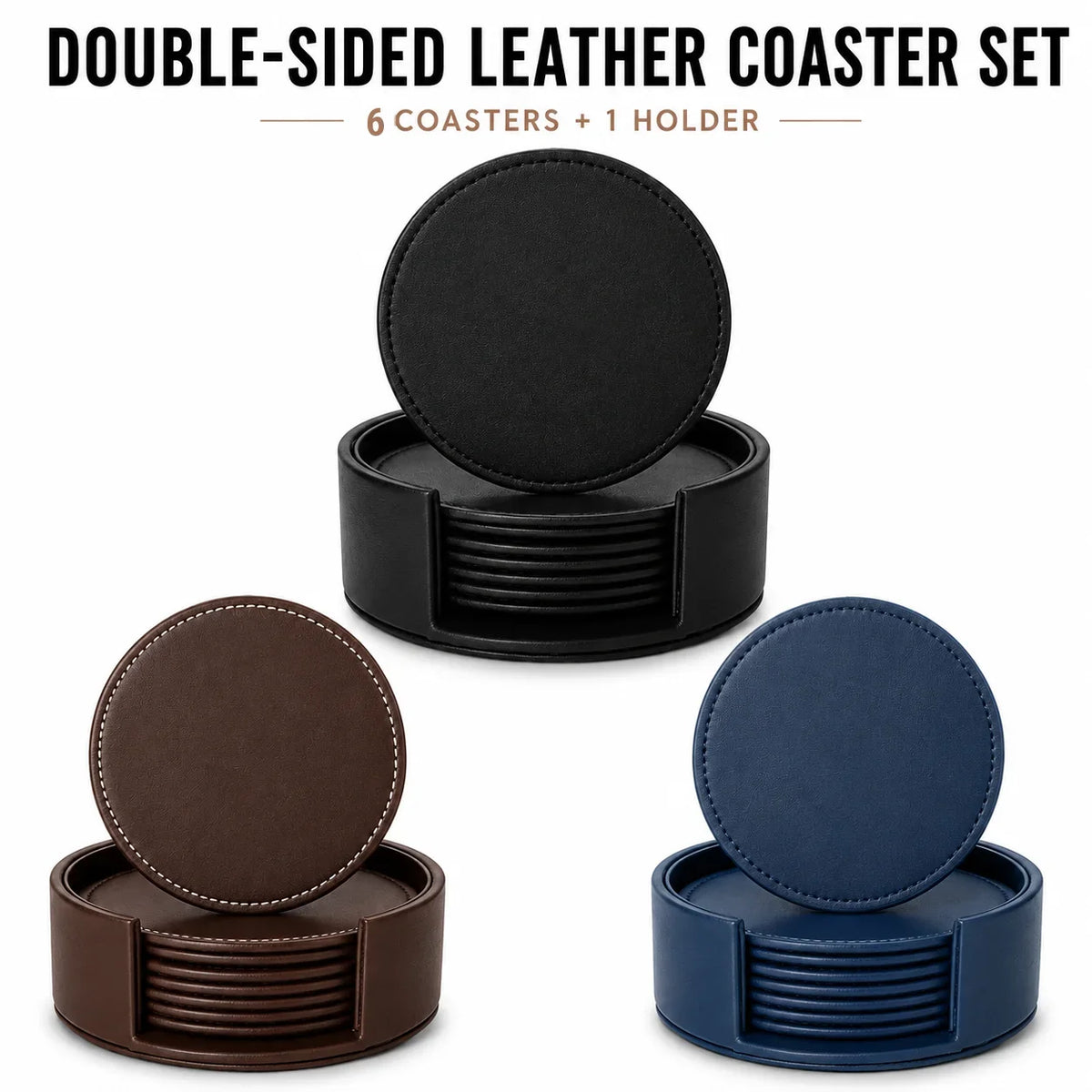 6-Piece PU Leather Coasters with Holder – Waterproof & Heat Resistant