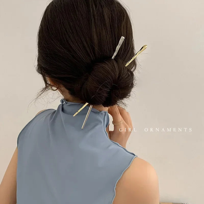 4-Piece Geometric Metal Hairpins & Hair Sticks for Women