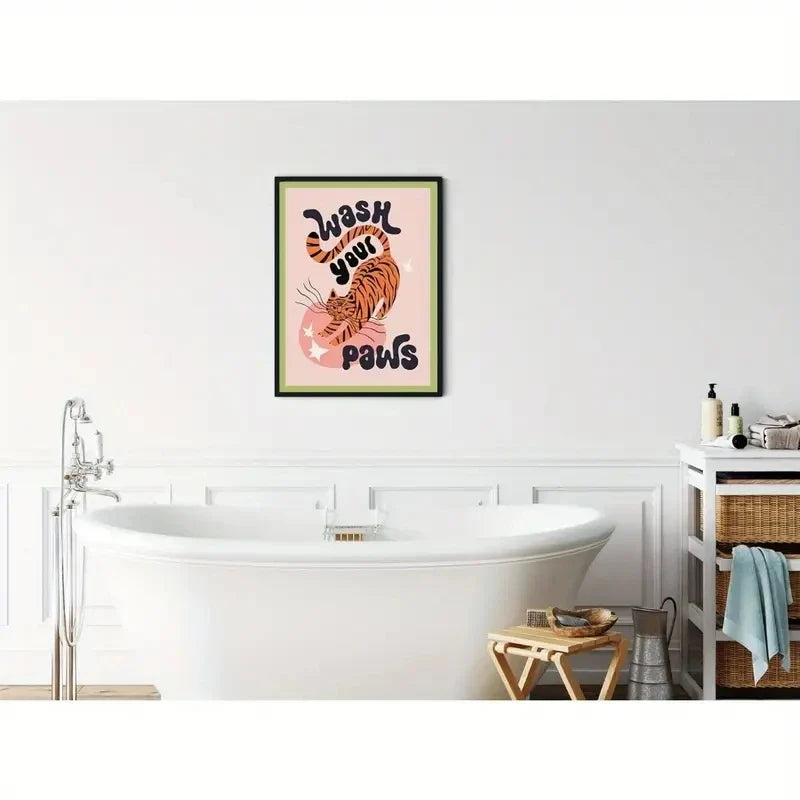 "Wash Your Paws" Funny Tiger Minimalist Canvas Wall Art Print