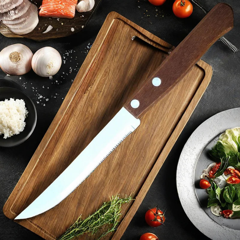 Serrated Steak Knife Set – Stainless Steel & Wood Handle