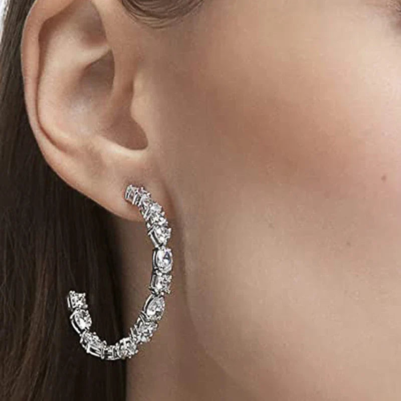 Huitan Big Hoop Earrings – Cubic Zirconia Paved Women's Hoops