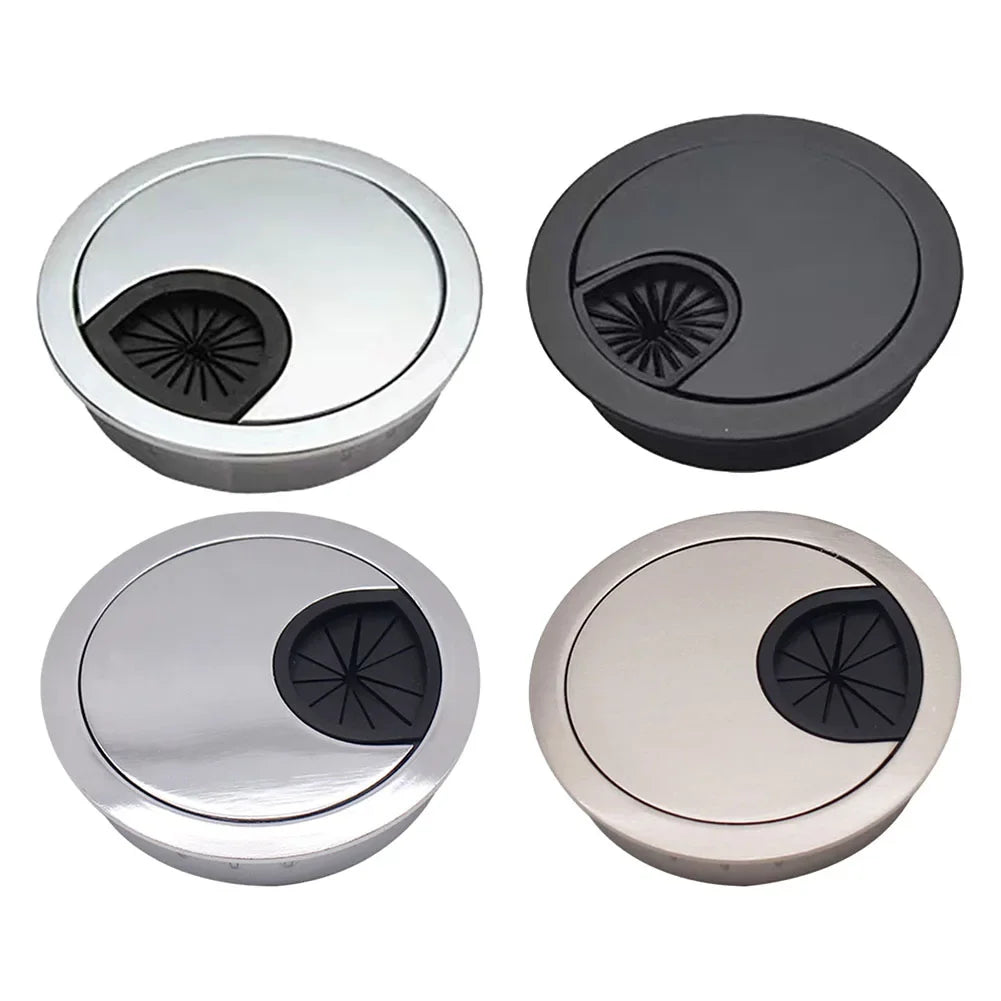 Chrome Zinc Alloy Desk Cable Hole Cover | Detachable Design