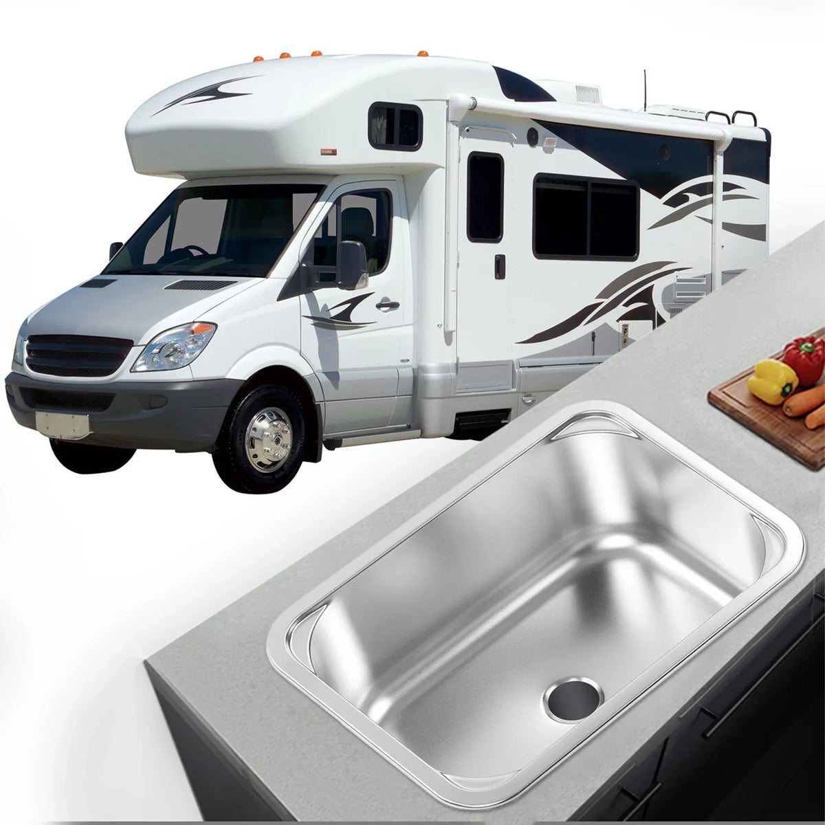 RV Sink Square 345x245x136mm 304 Stainless Steel Flush Mounted Hand