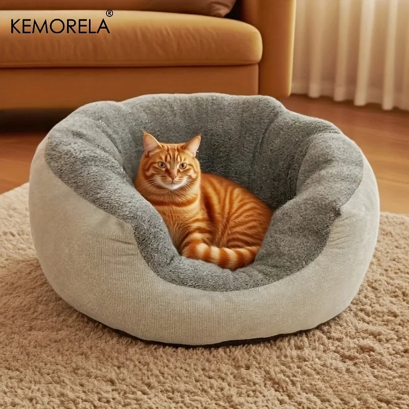 KEMORELA Plush Pet Bed with Backrest – Cat & Small Dog Bed