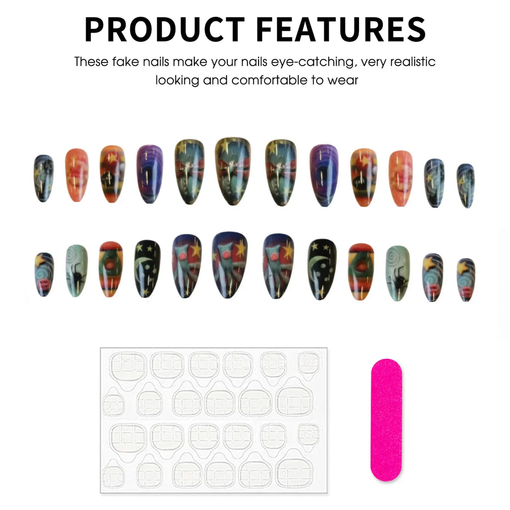 Gothic Fairy Tale Almond False Nails Press Wearable Halloween Resin
