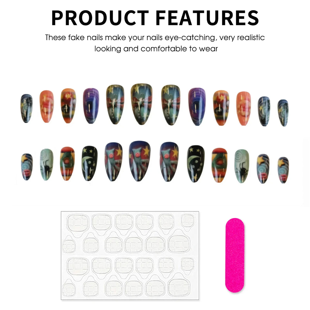 Gothic Fairy Tale Almond False Nails Press Wearable Halloween Resin