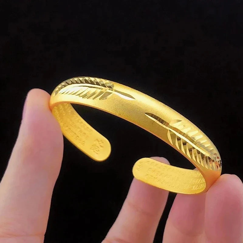 Ancient Heart Sutra Gold Dragon Leaf Bracelet for Women
