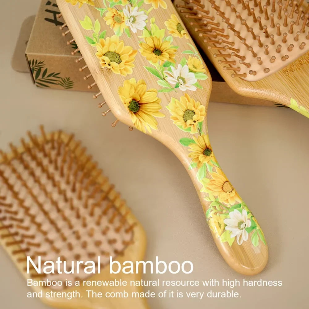 Sunflower Bamboo Air Cushion Hair Brush – Natural Wood Detangler
