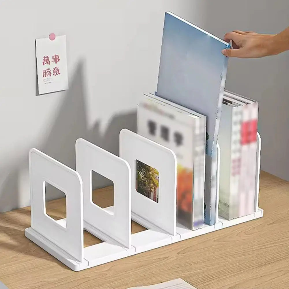 4-Compartment Plastic Book Stand & Desktop File Organizer
