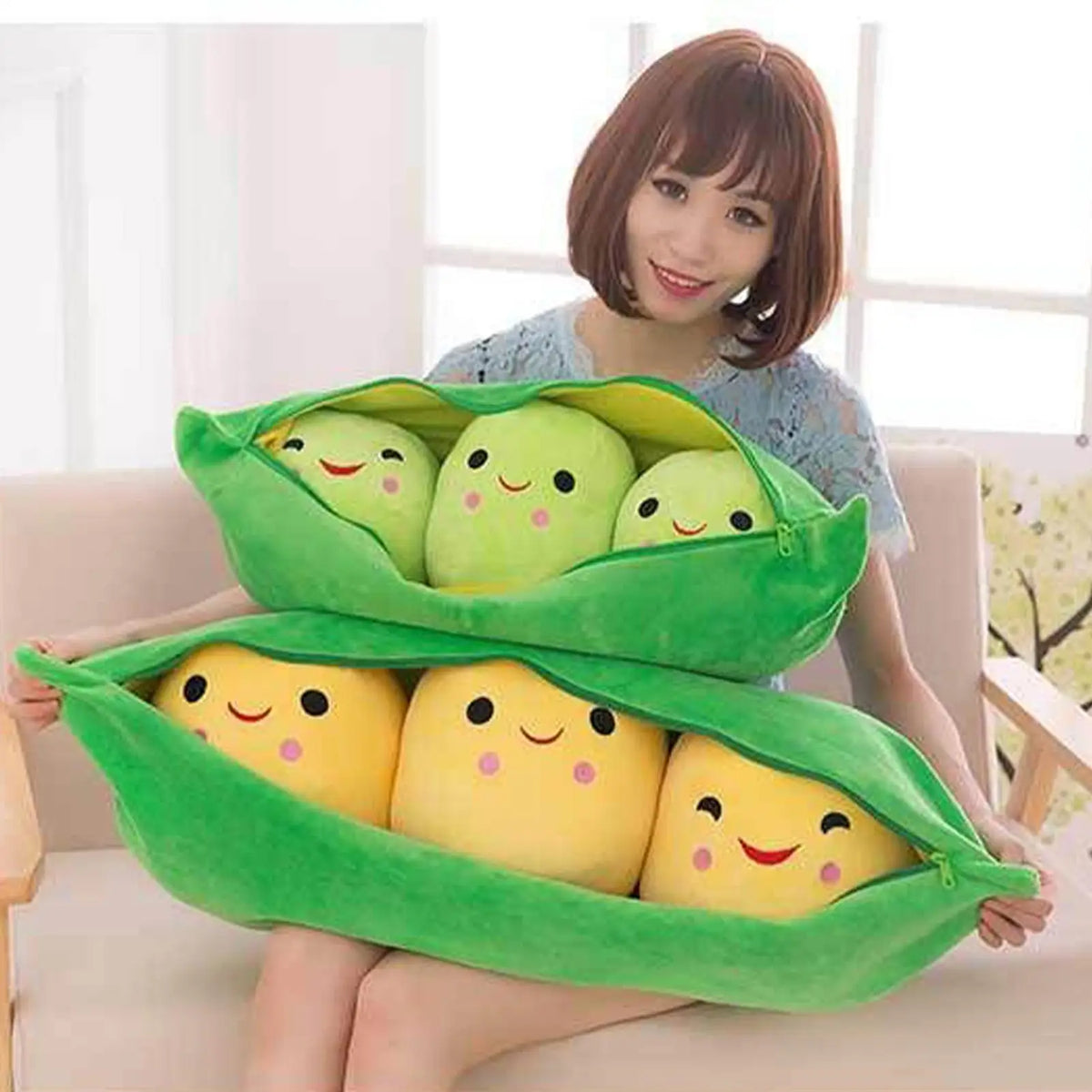 Pea Pod Plush Toy Pillow with 3 Bean Dolls | 25/40cm Gift