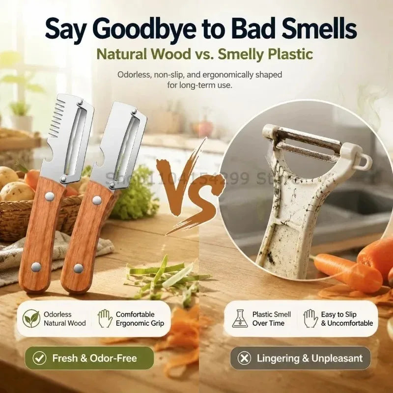 3-in-1 Vegetable Peeler & Paring Knife | Wooden Handle