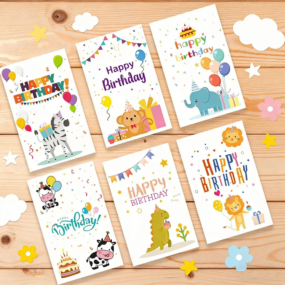 6 cards+6 Envelopes Birthday Greeting Cards English Blessings Small