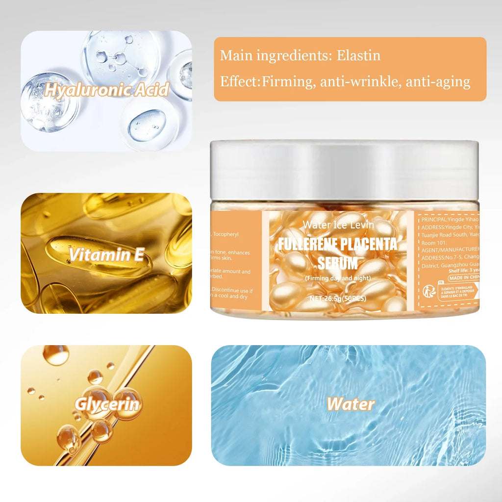 Fullerene Collagen Essence Capsules | Hyaluronic Acid Face Serum 50ct