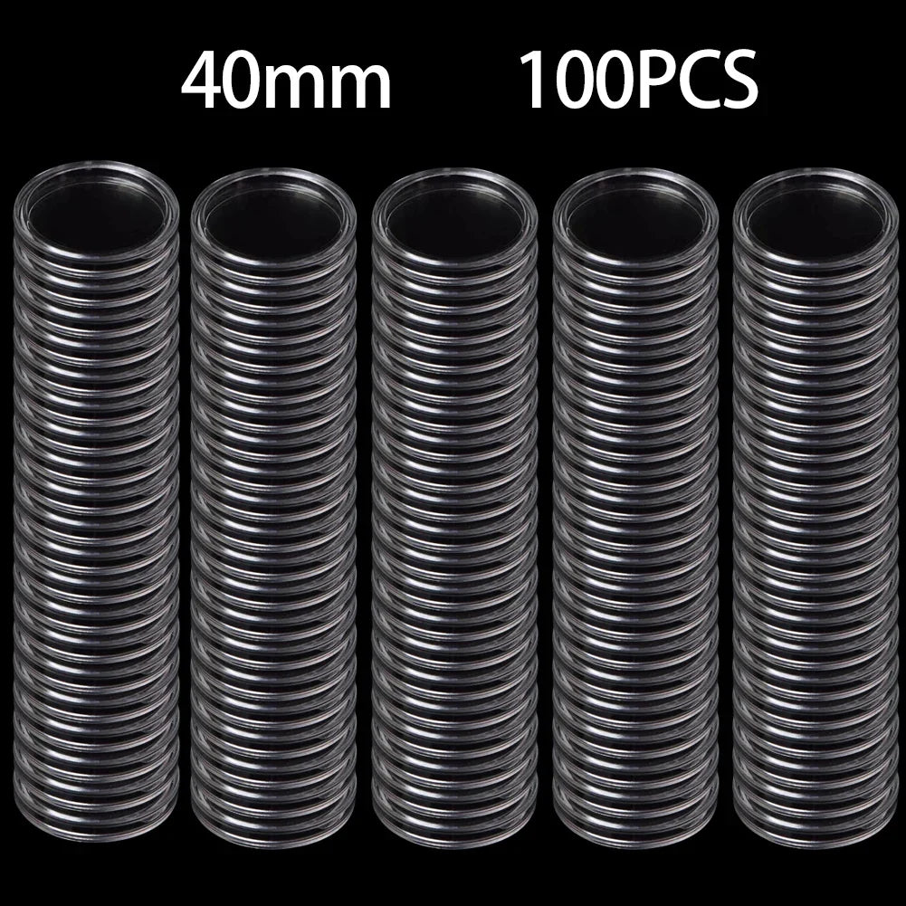 100-Pack Clear Coin Capsules – 40mm Plastic Holders & Protectors