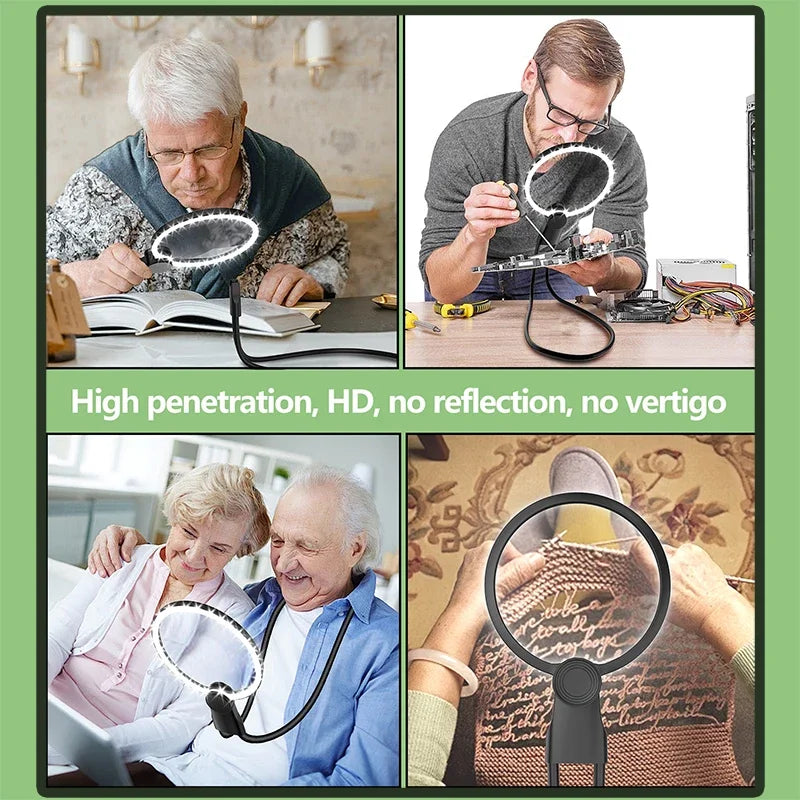 Magnifying Glass Light Reading 5X Hands Magnifier Neck Wear Seniors