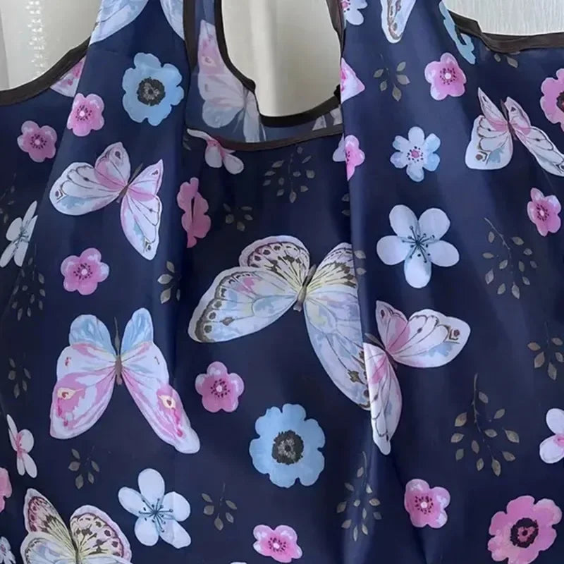 Portable Folding Shopping Bag Butterfly Flower Printing Grocery