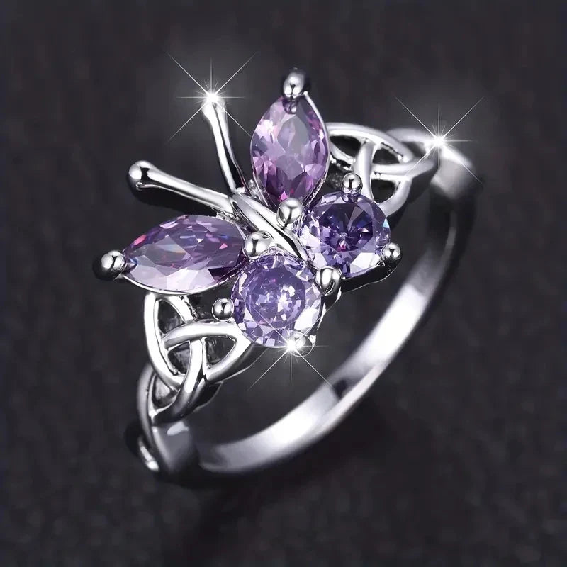 Huitan Butterfly Ring – Purple Cubic Zirconia Cocktail Ring