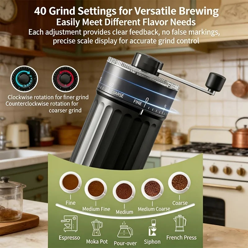 Manual Conical Coffee Grinder – 40 Settings, Portable, 35g
